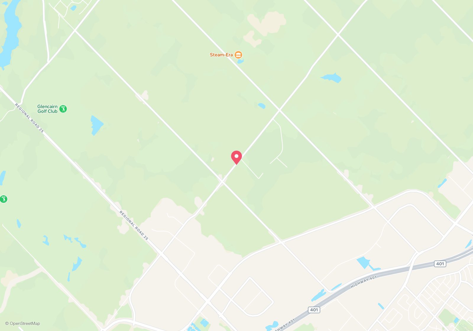 Map showing The Dog’s Inn at 9720 No. 5 Side Road in Milton, Ontario